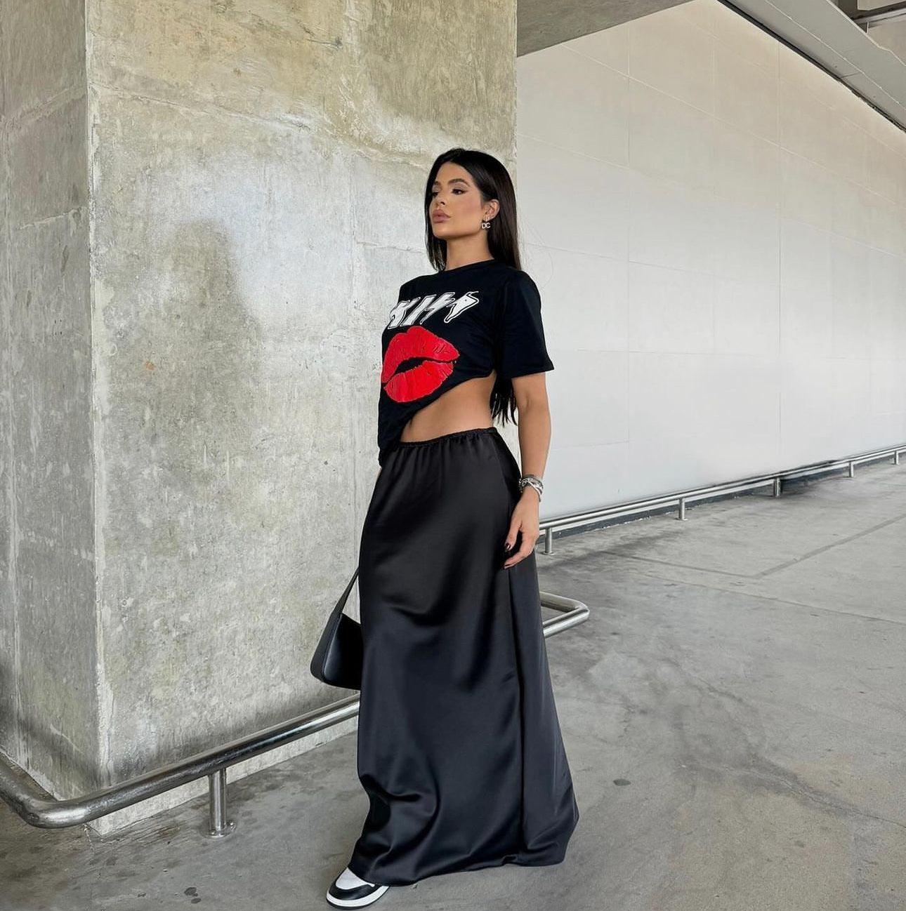 Saia Longa Cetim Twist Skirt - Sundian - Sundian