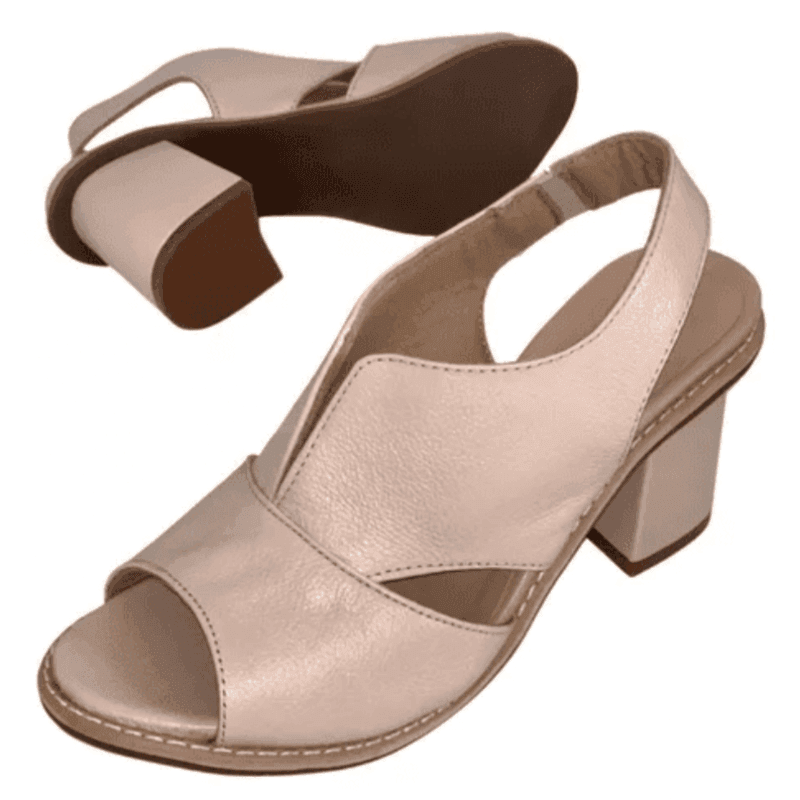 Sandália Laíza Peep Toe em Couro Salto Bloco Médio - Sundian - Sundian
