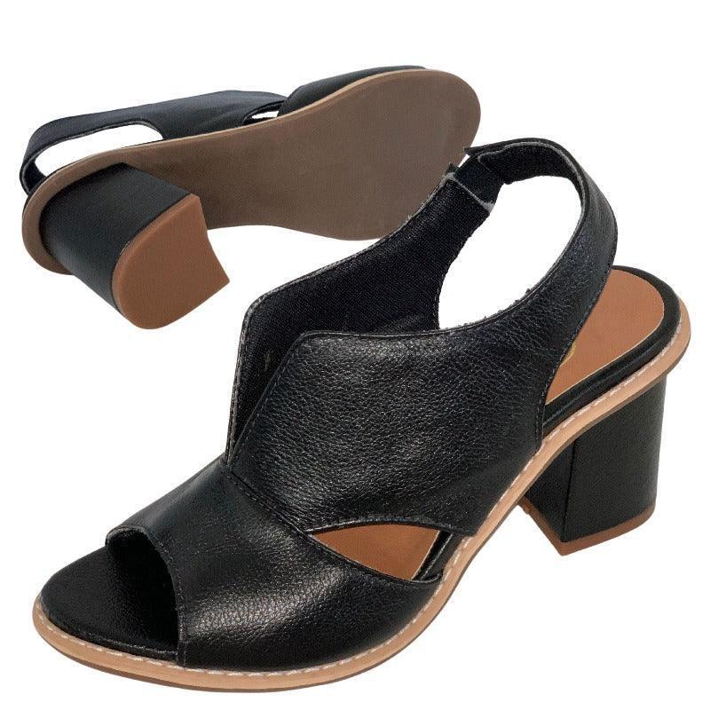 Sandália Laíza Peep Toe em Couro Salto Bloco Médio - Sundian - Sundian