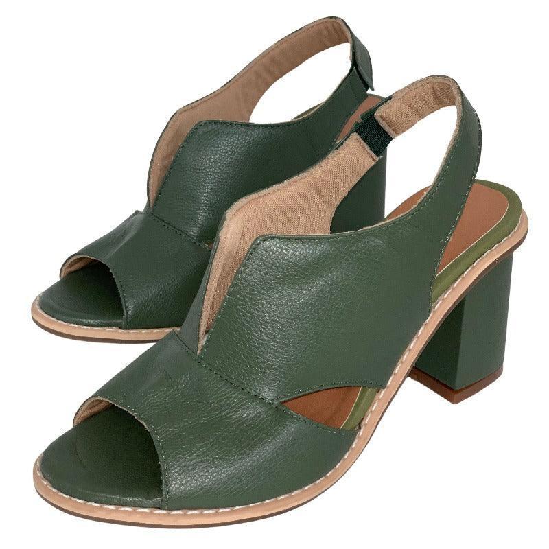 Sandália Laíza Peep Toe em Couro Salto Bloco Médio - Sundian - Sundian