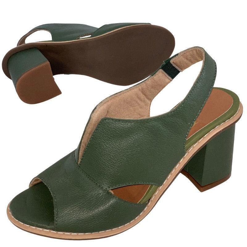Sandália Laíza Peep Toe em Couro Salto Bloco Médio - Sundian - Sundian