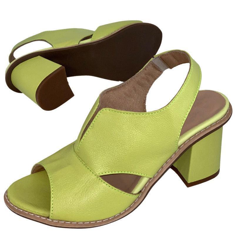 Sandália Laíza Peep Toe em Couro Salto Bloco Médio - Sundian - Sundian