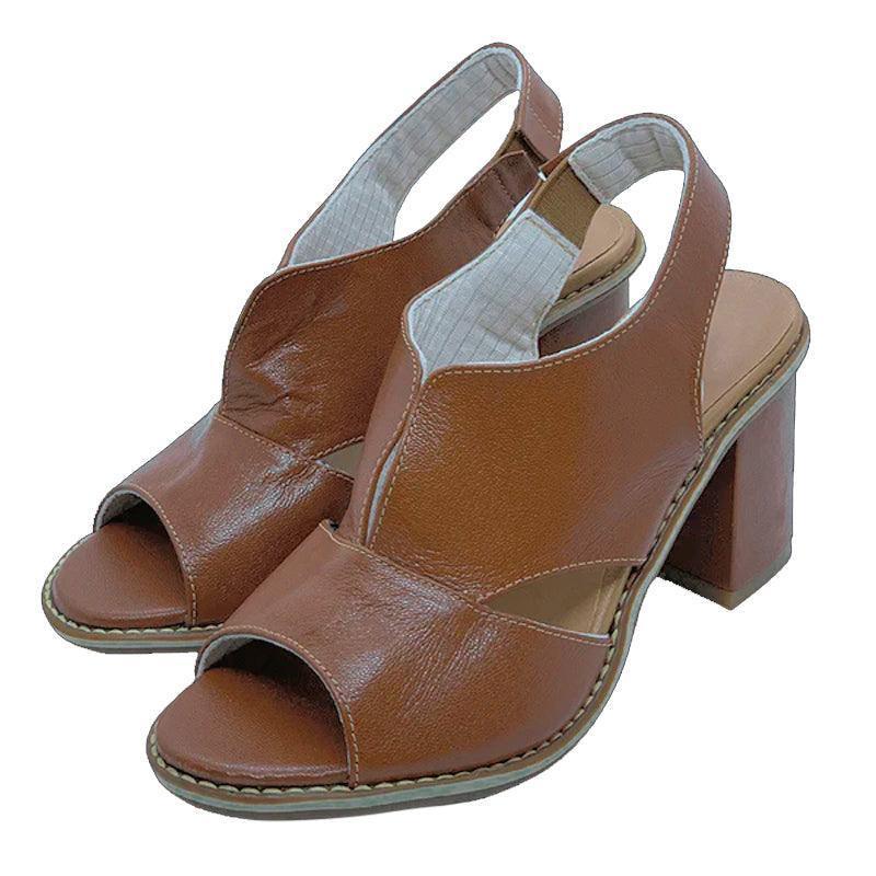 Sandália Laíza Peep Toe em Couro Salto Bloco Médio - Sundian - Sundian