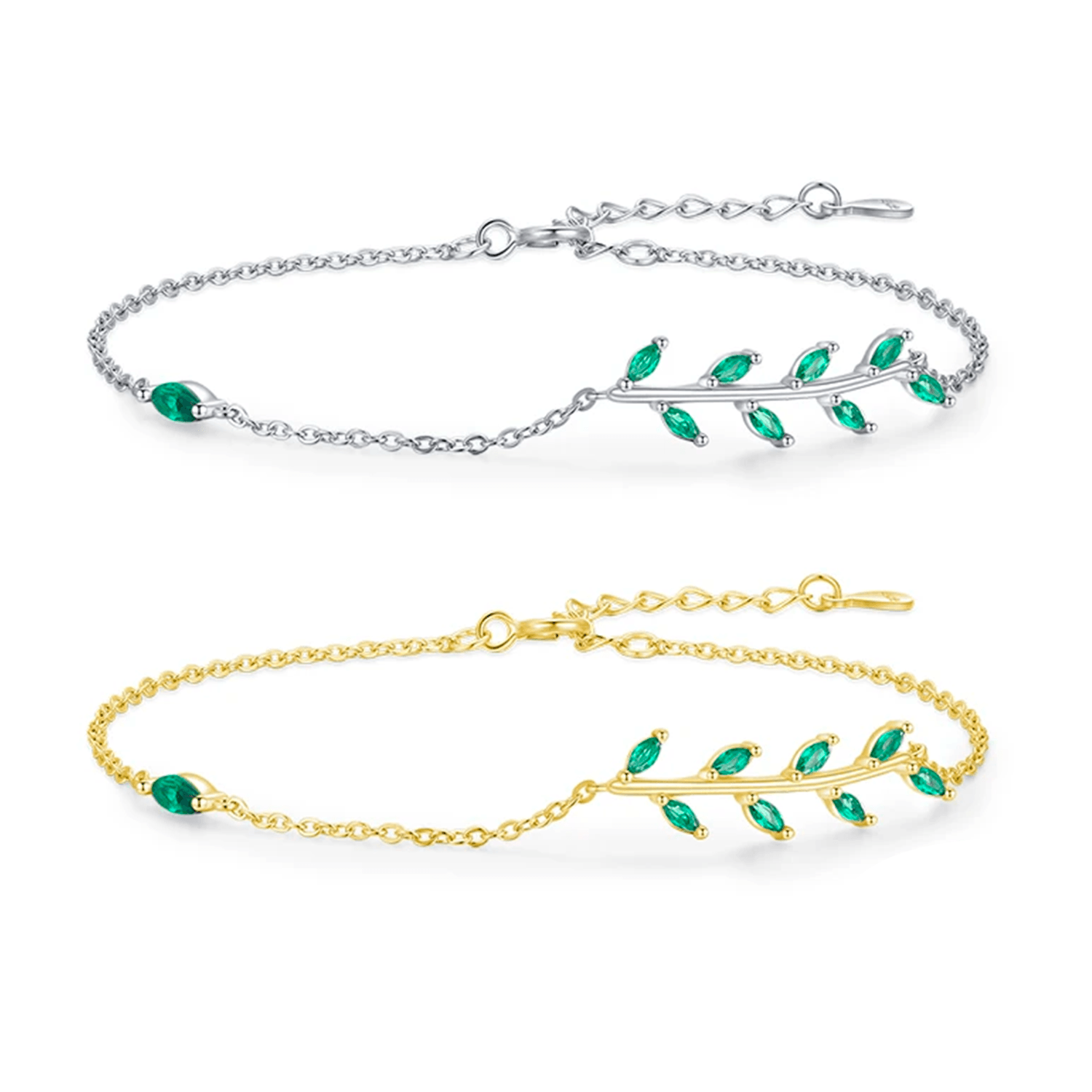 Pulseira Folhas Verdes Prata 925 - Sundian - Sundian
