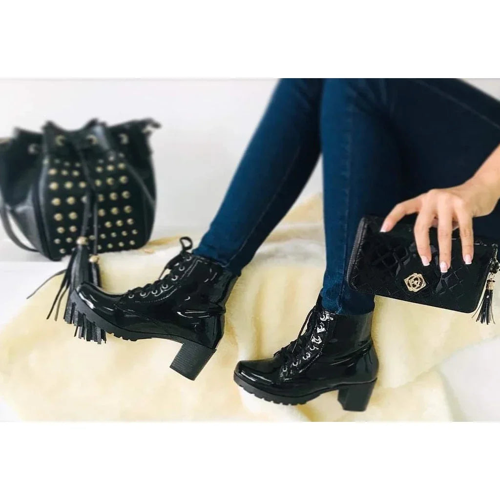 Women's Patent Leather Ankle Boot with Short Shaft Comfort + Free Shipping + Immediate Shipping + Gift