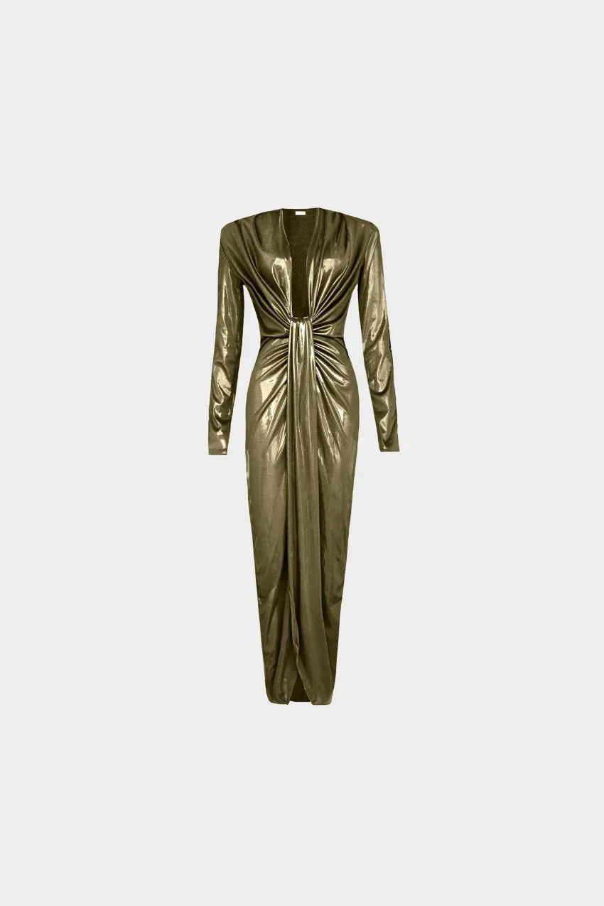 Vestido Sara Metalizado Dorado: Un Look Encantador para Brillar