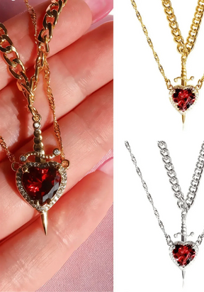 Set of 2 Heart and Sword Couple Necklace | Stainless Steel + Free Shipping