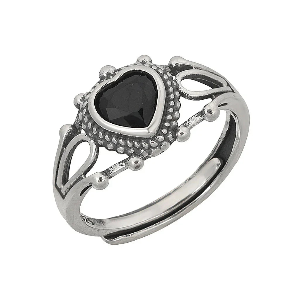 Anel Dark Heart em Prata 925 Ajustável — Design Gótico Elegante e Atemporal - Sundian