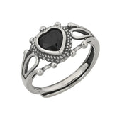 Anel Dark Heart em Prata 925 Ajustável — Design Gótico Elegante e Atemporal - Sundian