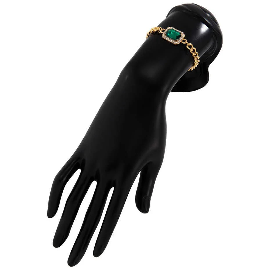 Pulsera de cristal de esmeralda y circonita - Bañado en oro de 18 quilates