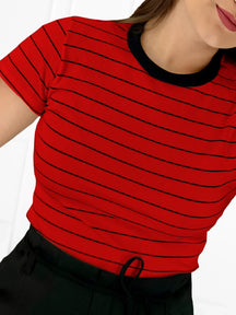 Women's Striped Ribbed T-Shirt – Modern Casual Style – Spring/Summer 