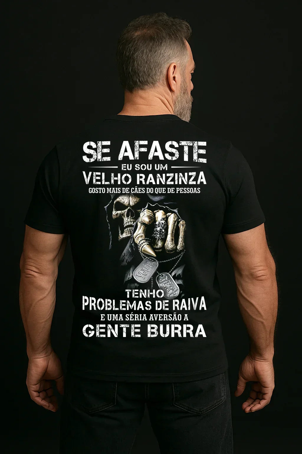 Camiseta negra para hombre – Frase divertida "Viejo Gruñón" – Espalda blanca 