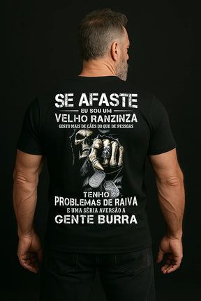 Camiseta negra para hombre – Frase divertida "Viejo Gruñón" – Espalda blanca 