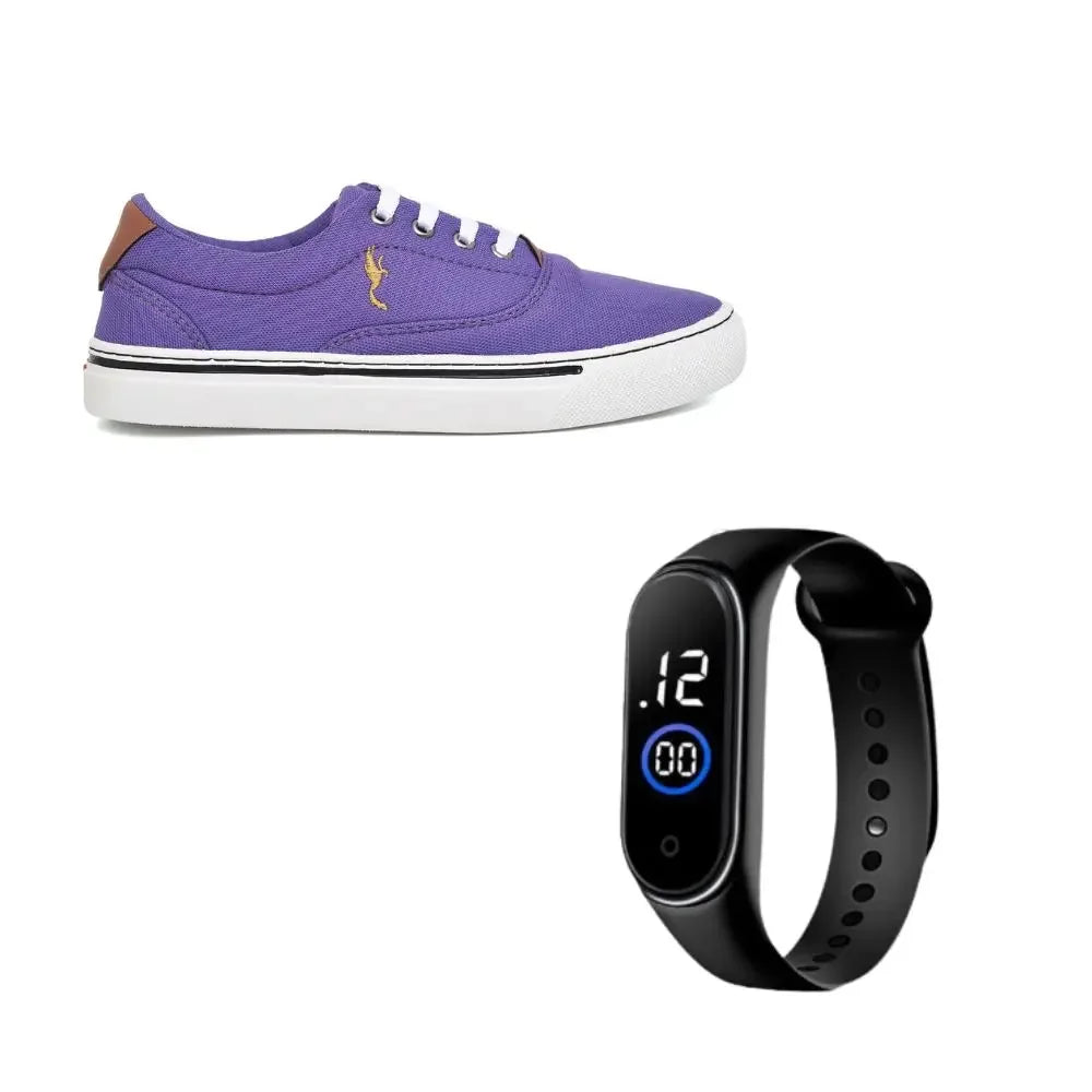 Zapatillas bajas moradas Polo Blu para mujer con reloj digital 