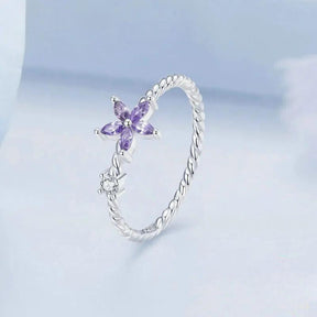 Anel Flor Violeta Prata 925 - Sundian