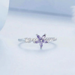 Anel Flor Violeta Prata 925 - Sundian