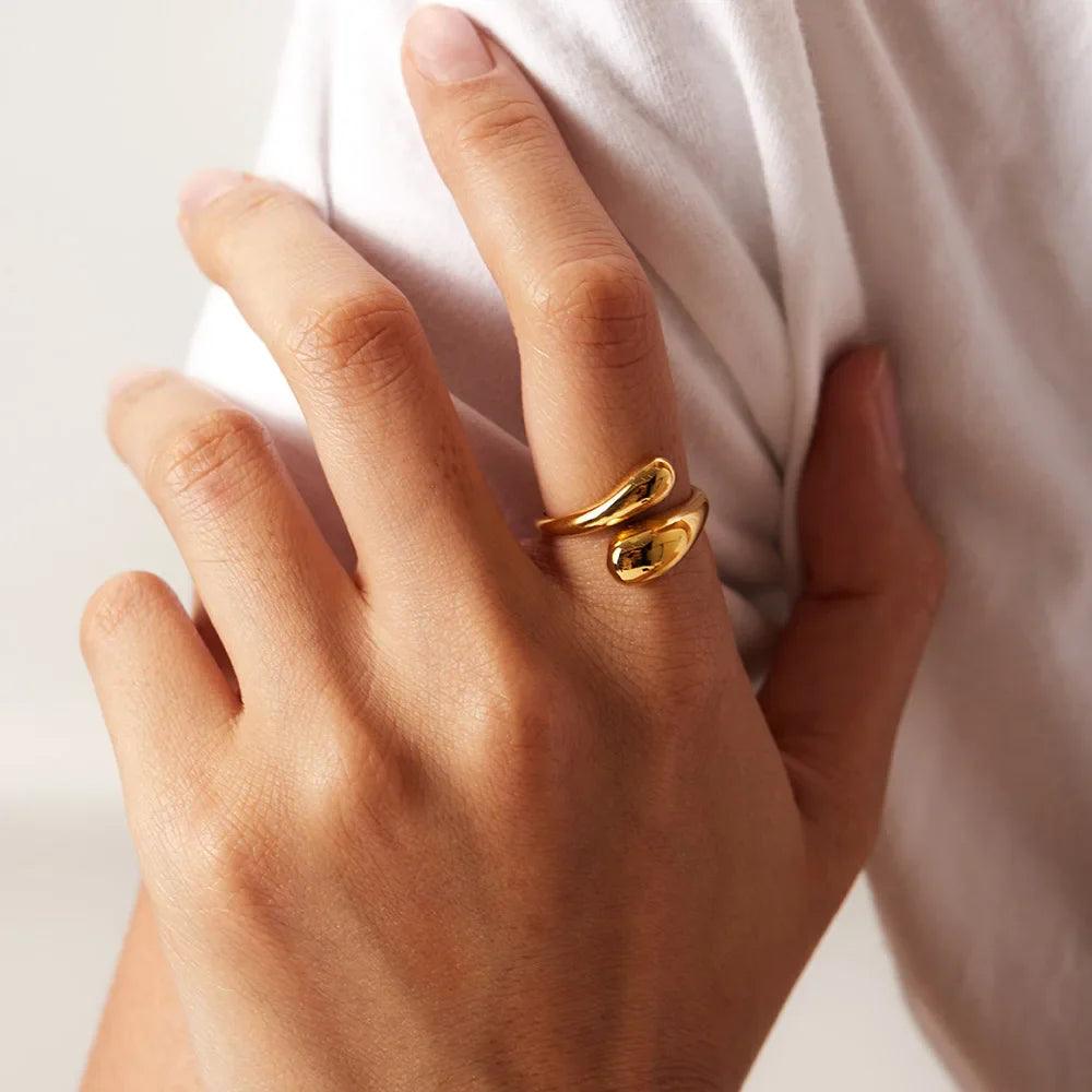 Anel Gota Dourada Ajustável Banhado a Ouro 18k - Sundian