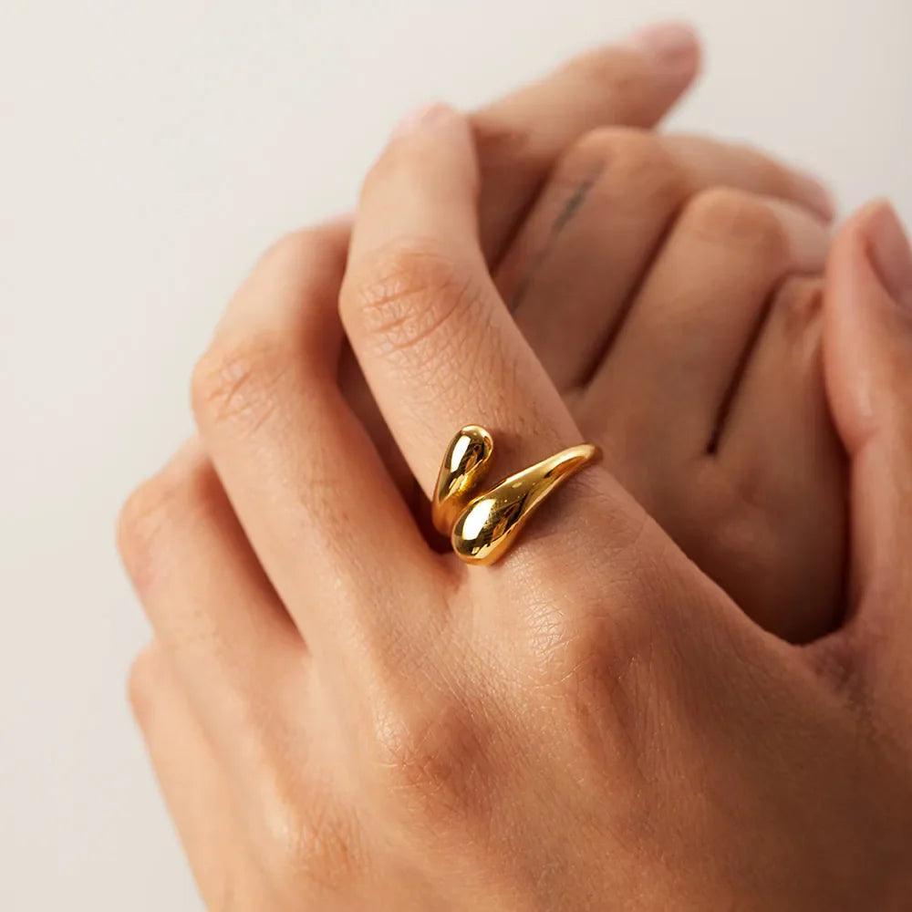 Anel Gota Dourada Ajustável Banhado a Ouro 18k - Sundian