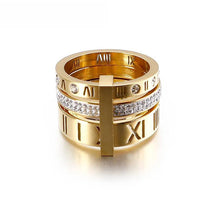 Anel Triplo Romano com Cristais Banhado a Ouro 18k - Sundian - Sundian