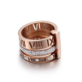 Anel Triplo Romano com Cristais Banhado a Ouro 18k - Sundian - Sundian