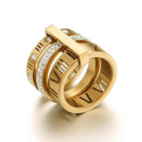 Anel Triplo Romano com Cristais Banhado a Ouro 18k - Sundian - Sundian