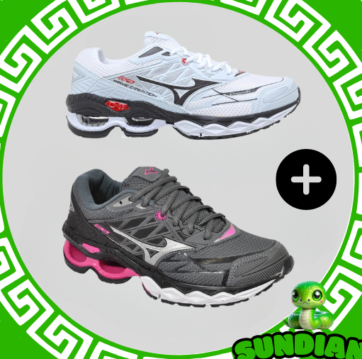 Compre 1 leve 2 Tênis Mizuno Wave 20 Pro Masc + Fem