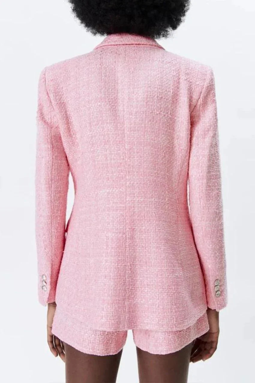 Blazer Tweed Botão Duplo Rosa – Versátil, leve e muito estiloso - Sundian