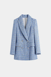 Blazer Tweed Trançado Azul Botão Duplo – Visual encantador para brilhar - Sundian