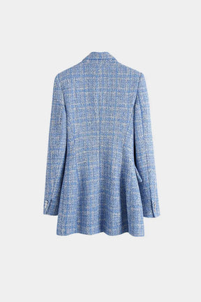 Blazer Tweed Trançado Azul Botão Duplo – Visual encantador para brilhar - Sundian