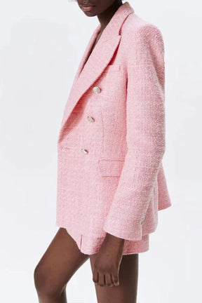 Blazer Tweed Botão Duplo Rosa – Versátil, leve e muito estiloso - Sundian