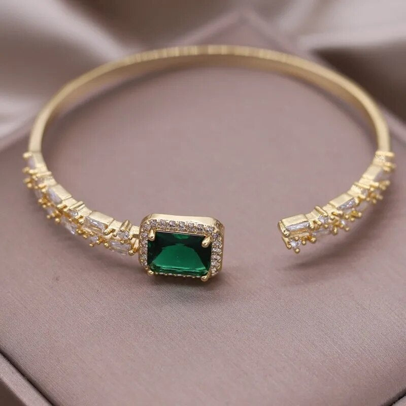 Bracelete com Esmeralda e Zircônias Banhado a Ouro 14k