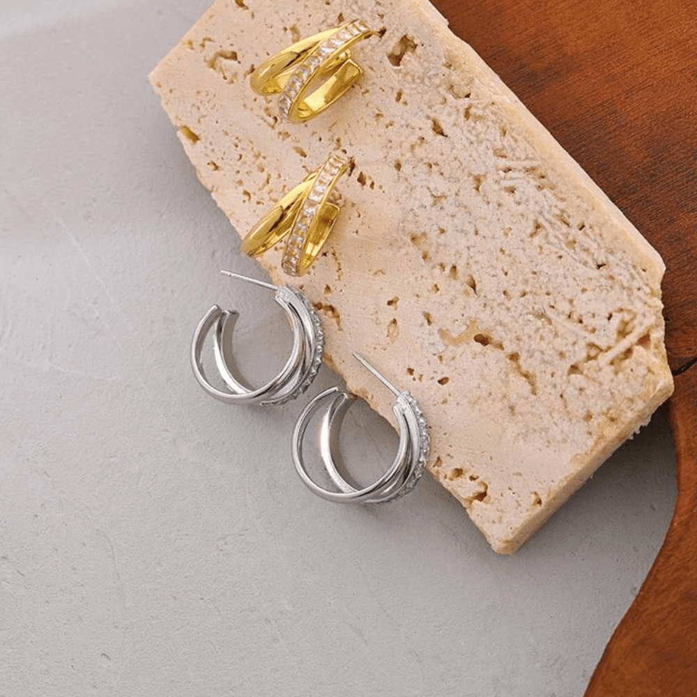 Brinco Duplo com Zircônias Banhado a Ouro 18k - Sundian - Sundian