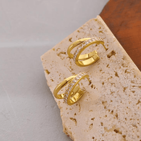 Brinco Duplo com Zircônias Banhado a Ouro 18k - Sundian - Sundian