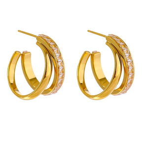 Brinco Duplo com Zircônias Banhado a Ouro 18k - Sundian - Sundian