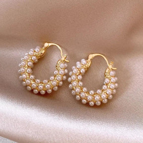 Brinco Redondo de Pérolas Banhado a Ouro 18k - Sundian