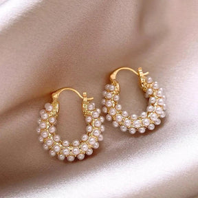 Brinco Redondo de Pérolas Banhado a Ouro 18k - Sundian