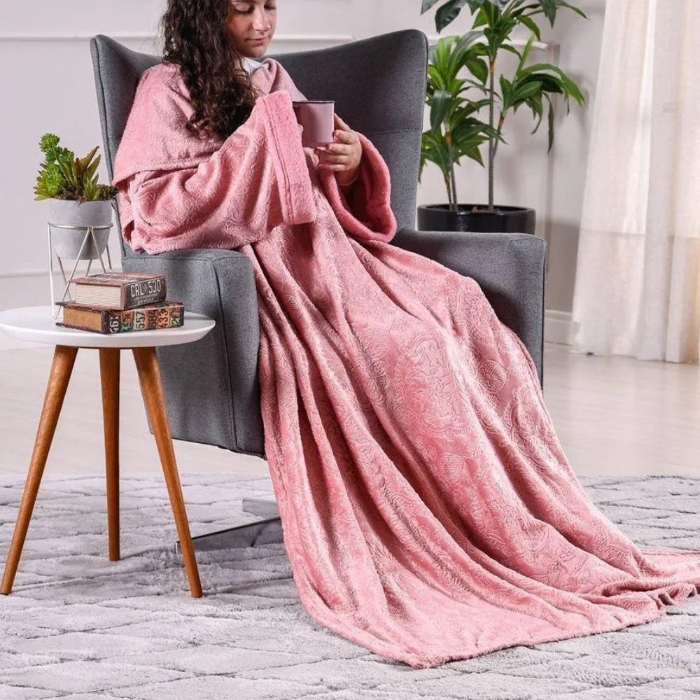 Unisex Winter Blanket Coat with Sleeves and Hood