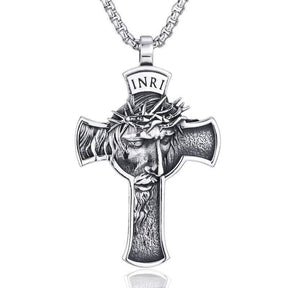 Crucifixion Pendant and Chain in Steel - Inri