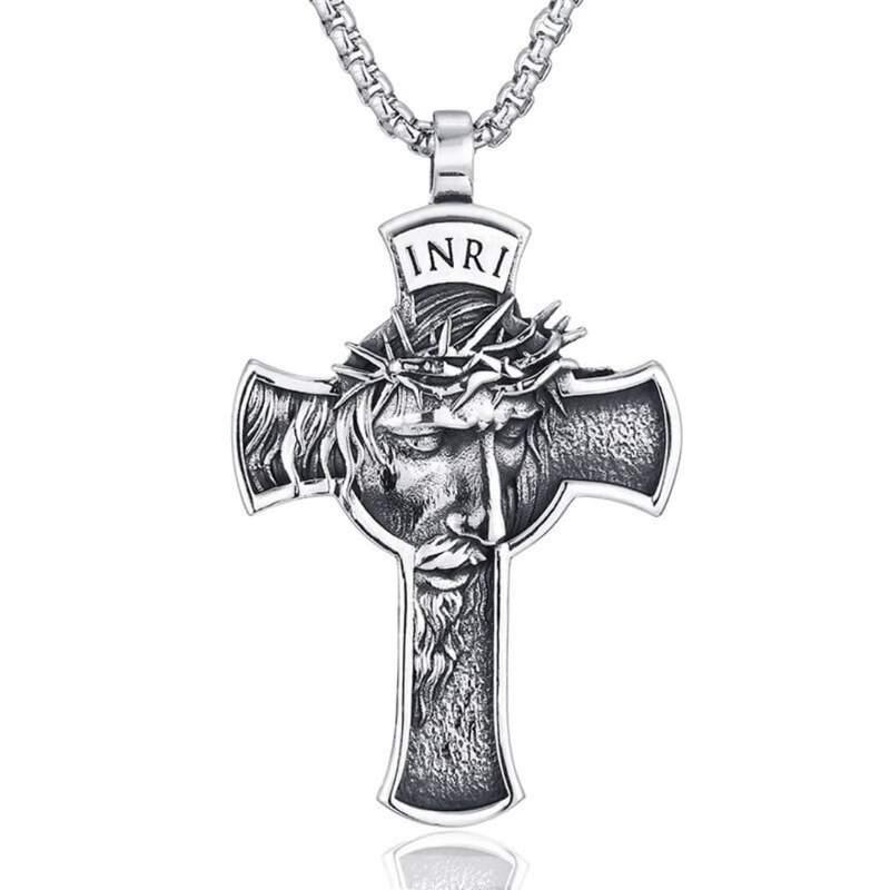 Crucifixion Pendant and Chain in Steel - Inri