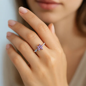 Anel Flor Violeta Prata 925 - Sundian
