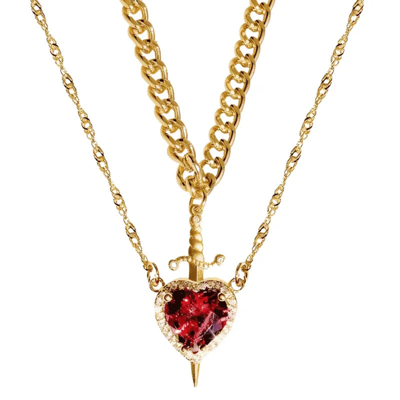 Set of 2 Heart and Sword Couple Necklace | Stainless Steel + Free Shipping