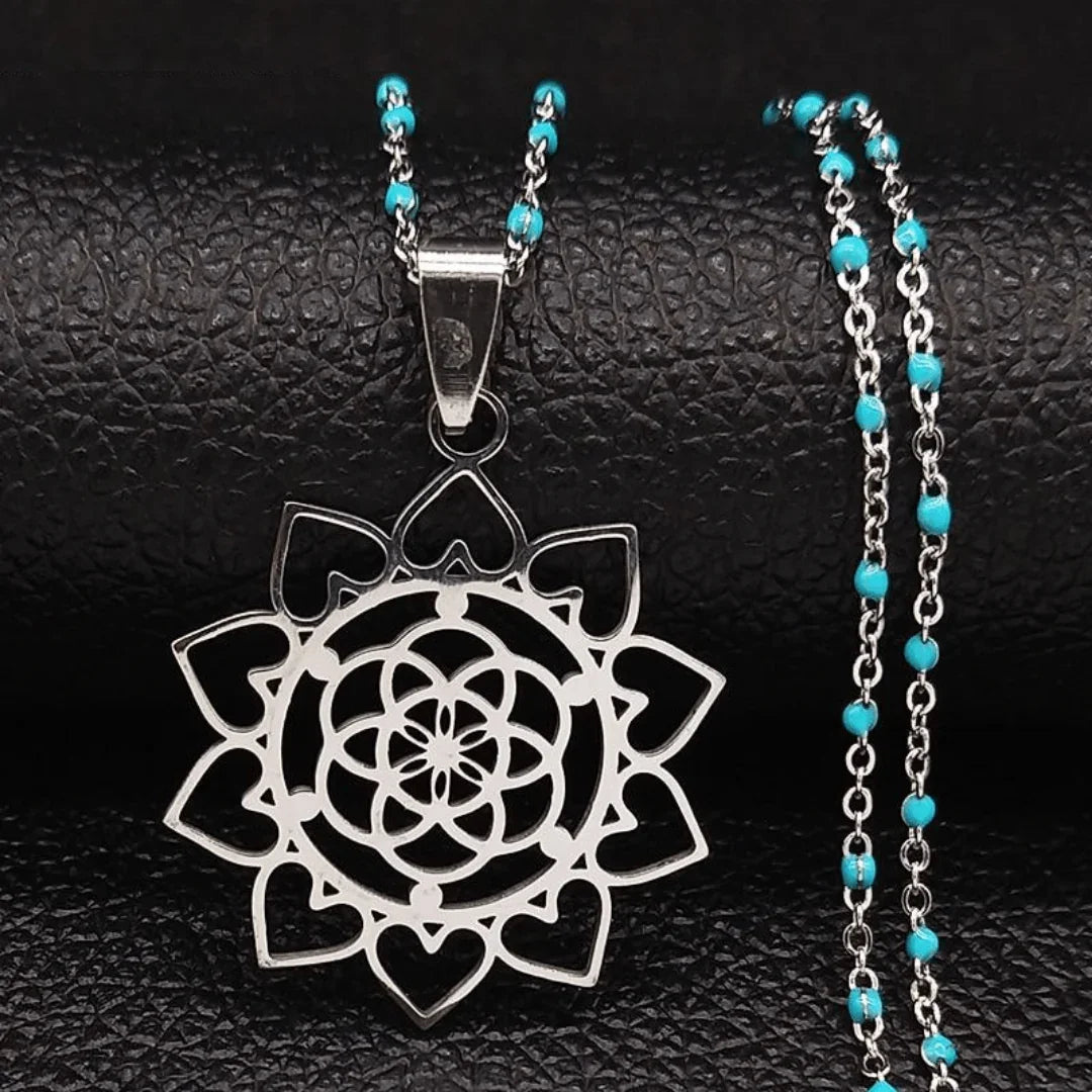 Cadena y colgante de acero - Flor de loto