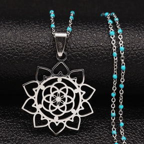 Cadena y colgante de acero - Flor de loto