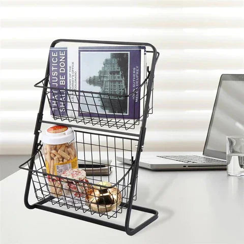 Metal Table Fruit Bowl with 2 Tiers and Double Layer Organizer