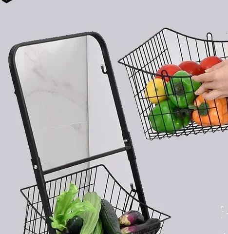 Metal Table Fruit Bowl with 2 Tiers and Double Layer Organizer