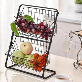 Metal Table Fruit Bowl with 2 Tiers and Double Layer Organizer