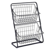 Metal Table Fruit Bowl with 2 Tiers and Double Layer Organizer