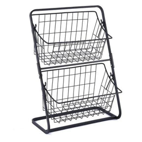 Metal Table Fruit Bowl with 2 Tiers and Double Layer Organizer