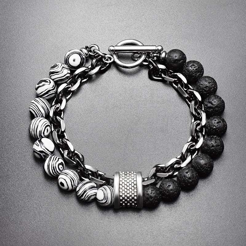 Pulsera de metal y piedra para hombre - Ojo de tigre