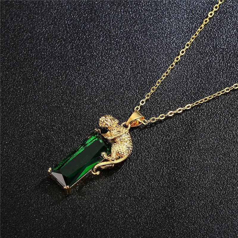 Collar rectangular dorado - leopardo